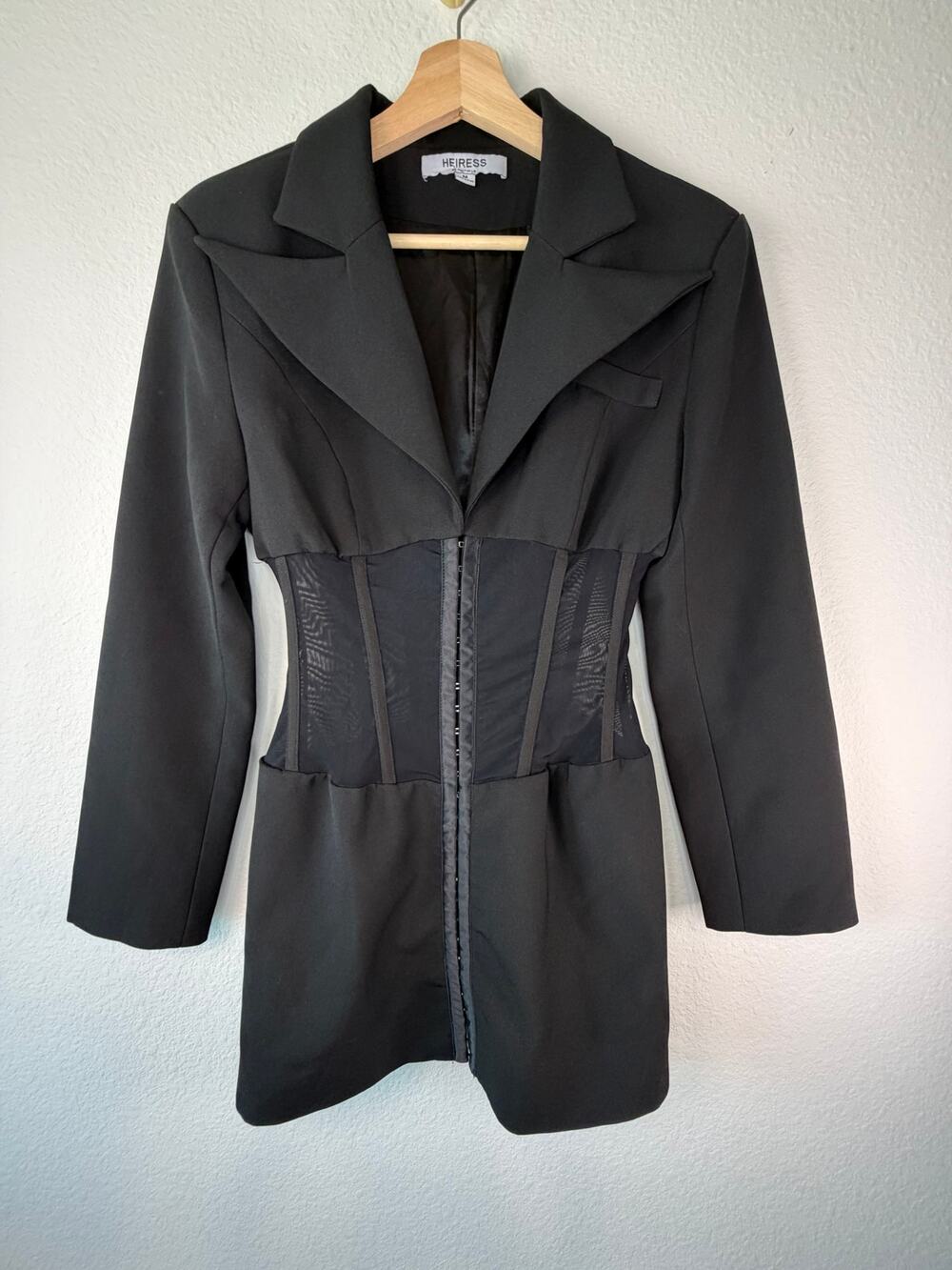Heiress Beverly Hills Black Structured Hook & Eye Corset Blazer Dress Medium